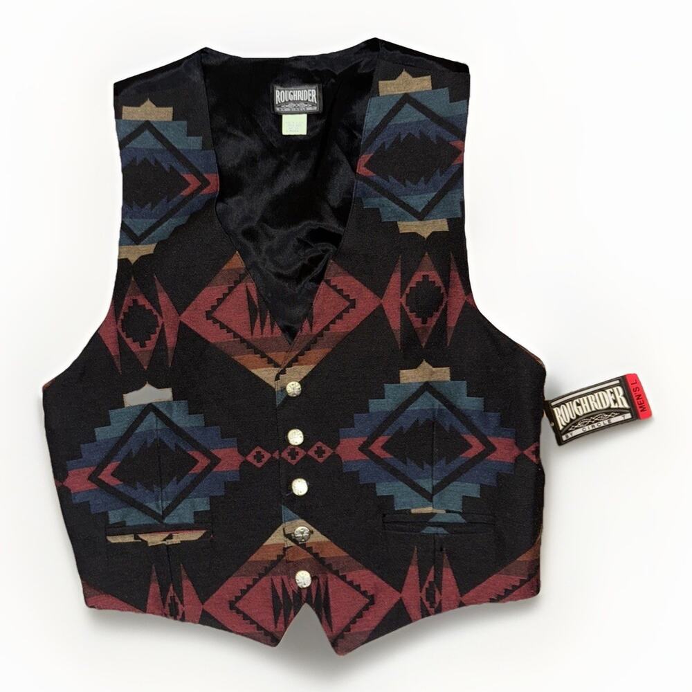 Vintage Roughrider by Circle T Native Southwestern Aztec Print Vest Large BNWT